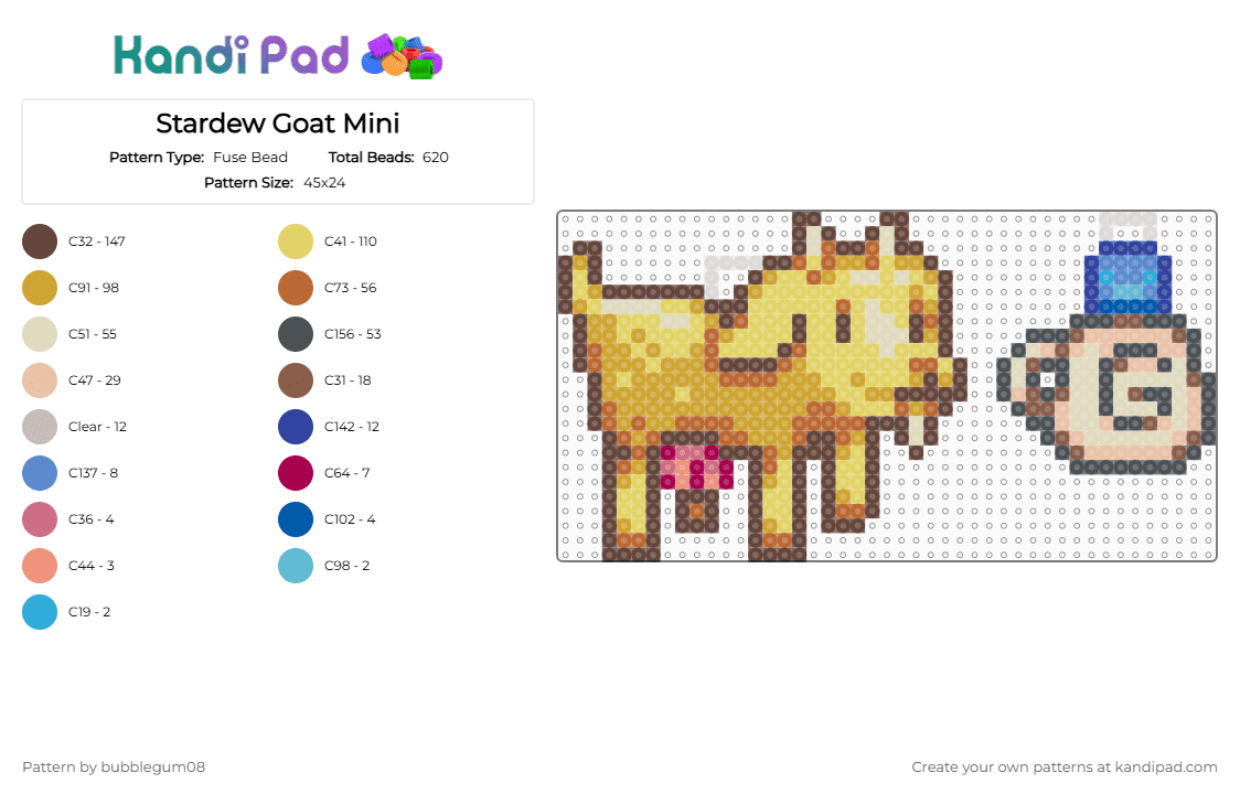 Stardew Goat Mini - Fuse Bead Pattern by bubblegum08 on Kandi Pad - brown,orange,yellow,colorful
