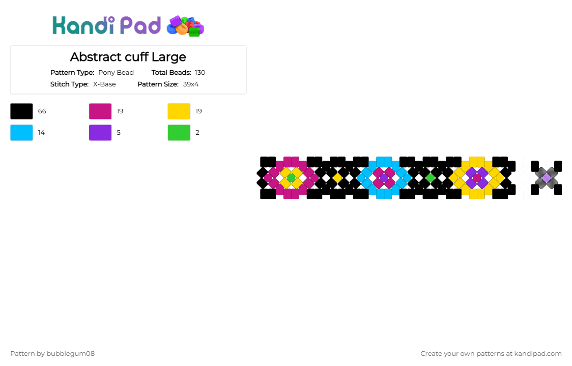 Abstract cuff Large - Pony Bead Pattern by bubblegum08 on Kandi Pad - black, light blue, pink, yellow