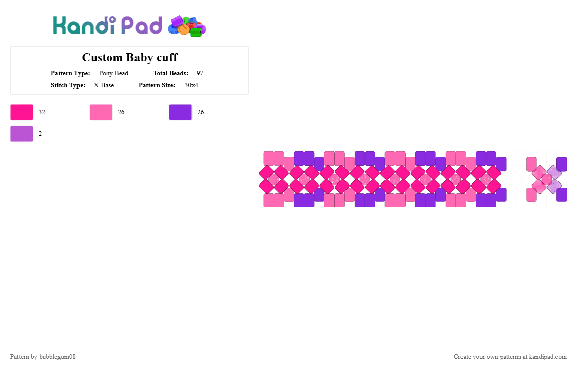 Custom Baby cuff - Pony Bead Pattern by bubblegum08 on Kandi Pad - pink,purple