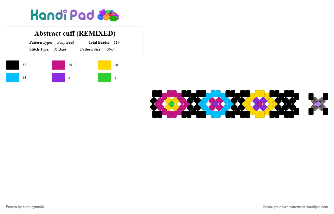 Abstract cuff (REMIXED) - Pony Bead Pattern by bubblegum08 on Kandi Pad - black, light blue, pink, yellow