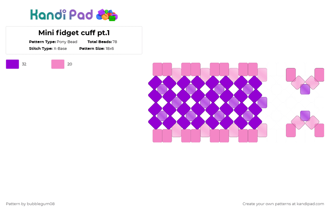 Mini fidget cuff pt.1 - Pony Bead Pattern by bubblegum08 on Kandi Pad - pink,purple