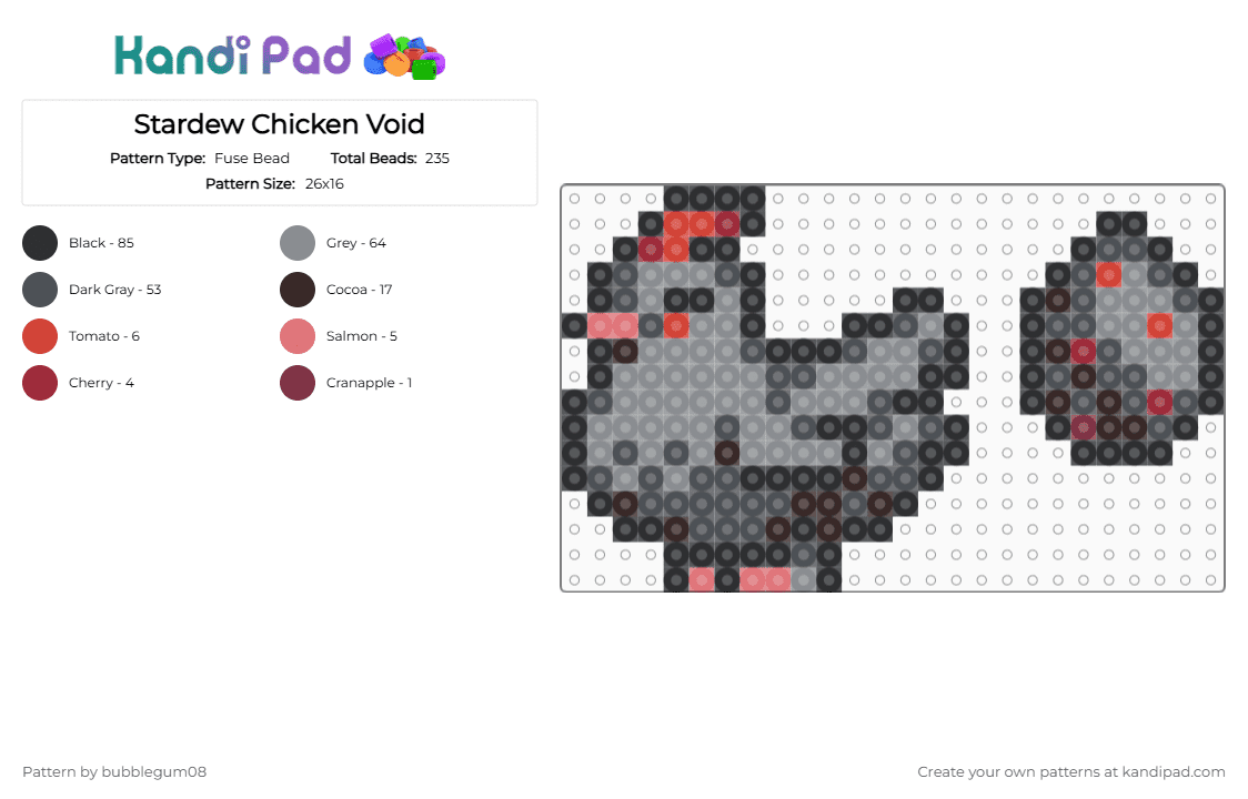 Stardew Chicken Void - Fuse Bead Pattern by bubblegum08 on Kandi Pad - gray