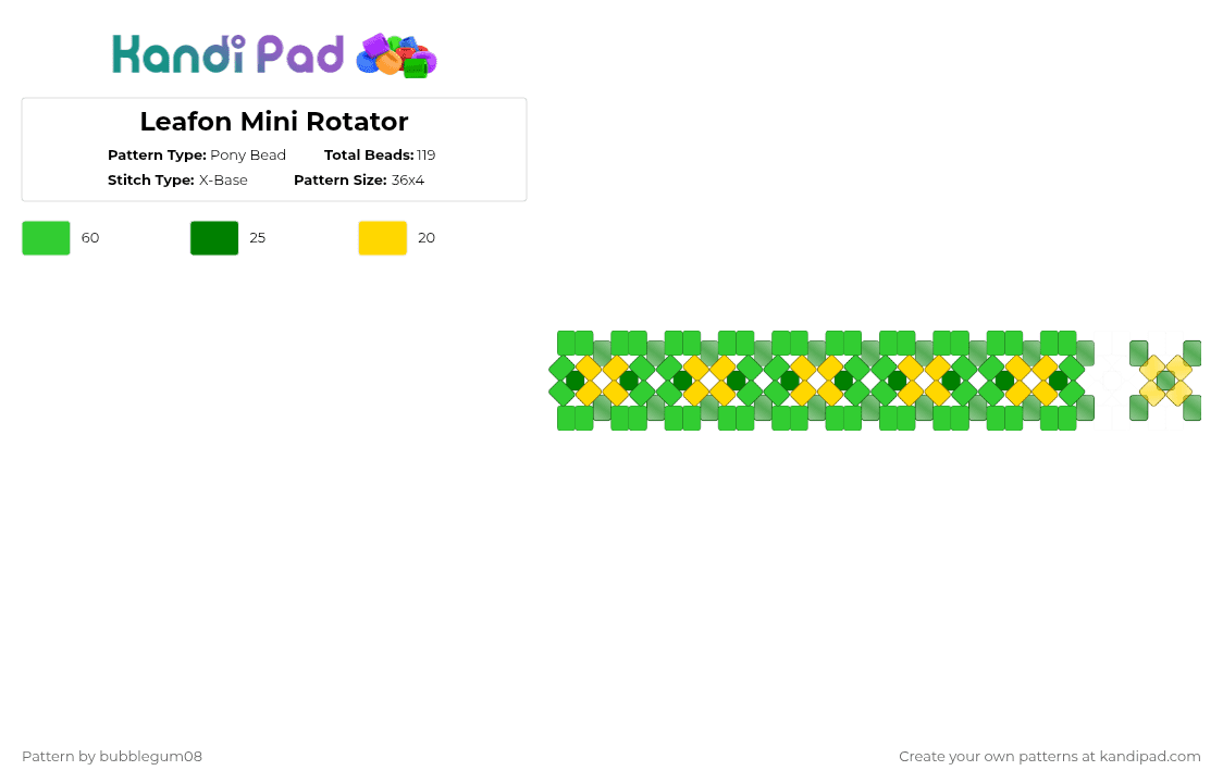 Leafon Mini Rotator - Pony Bead Pattern by bubblegum08 on Kandi Pad - green