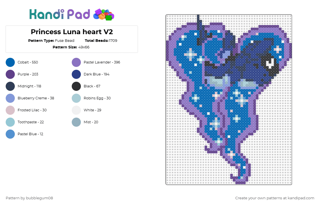 Princess Luna heart V2 - Fuse Bead Pattern by bubblegum08 on Kandi Pad - blue