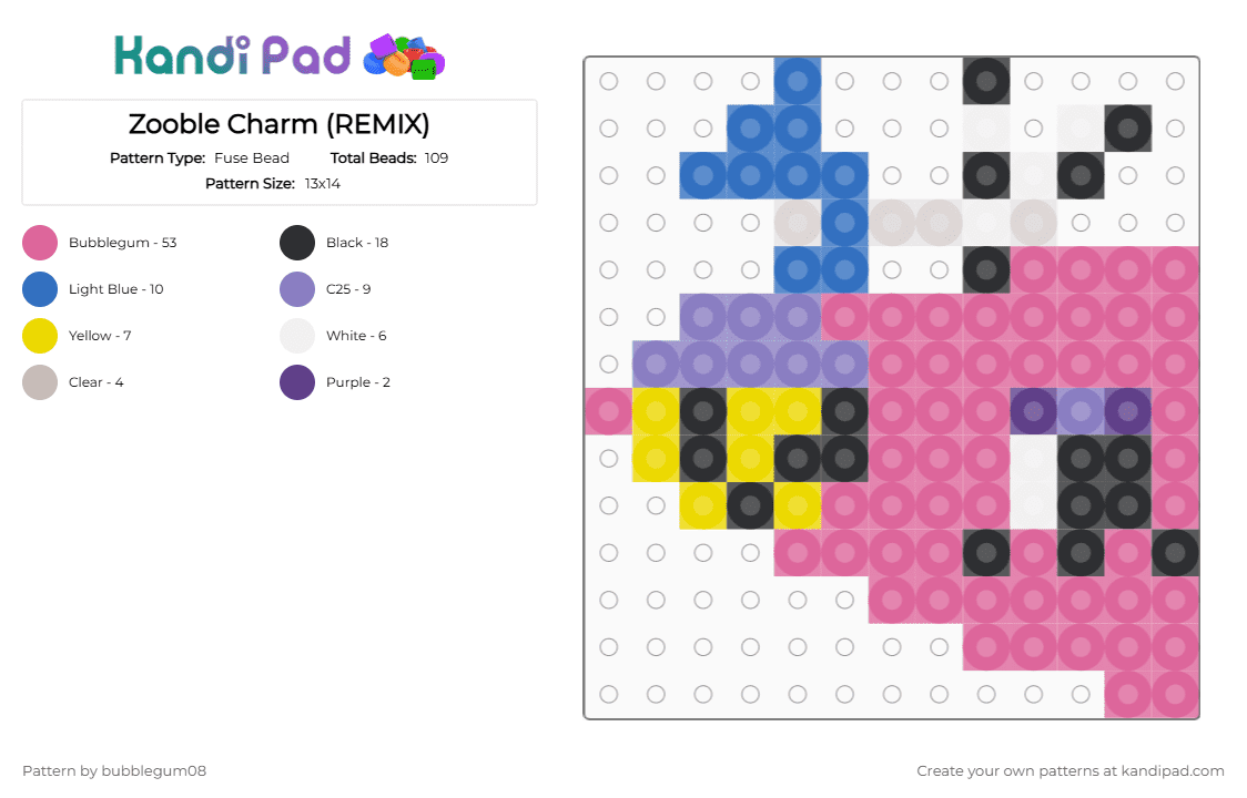 Zooble Charm (REMIX) - Fuse Bead Pattern by bubblegum08 on Kandi Pad - pink