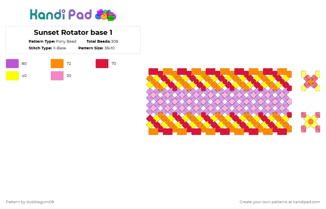 Sunrise Rotator base 1 - Pony Bead Pattern by bubblegum08 on Kandi Pad - pink,red