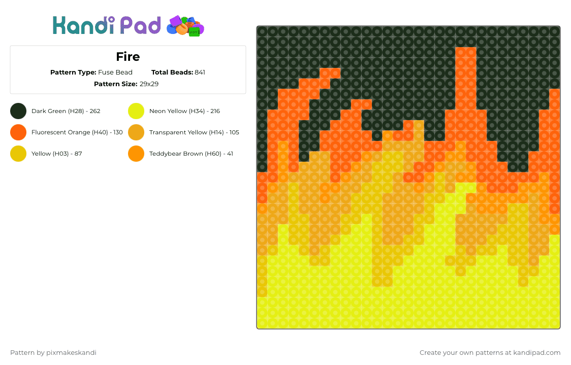 Fire Fuse Bead Pattern - Kandi Pad | Kandi Patterns, Fuse Bead Patterns ...