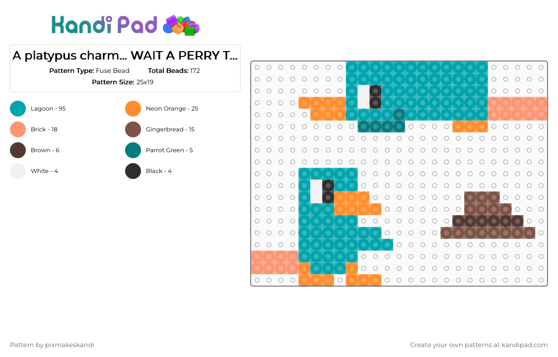 A platypus charm… WAIT A PERRY THE PLATYPUS CHARM?! - Fuse Bead Pattern by pixmakeskandi on Kandi Pad - teal,orange