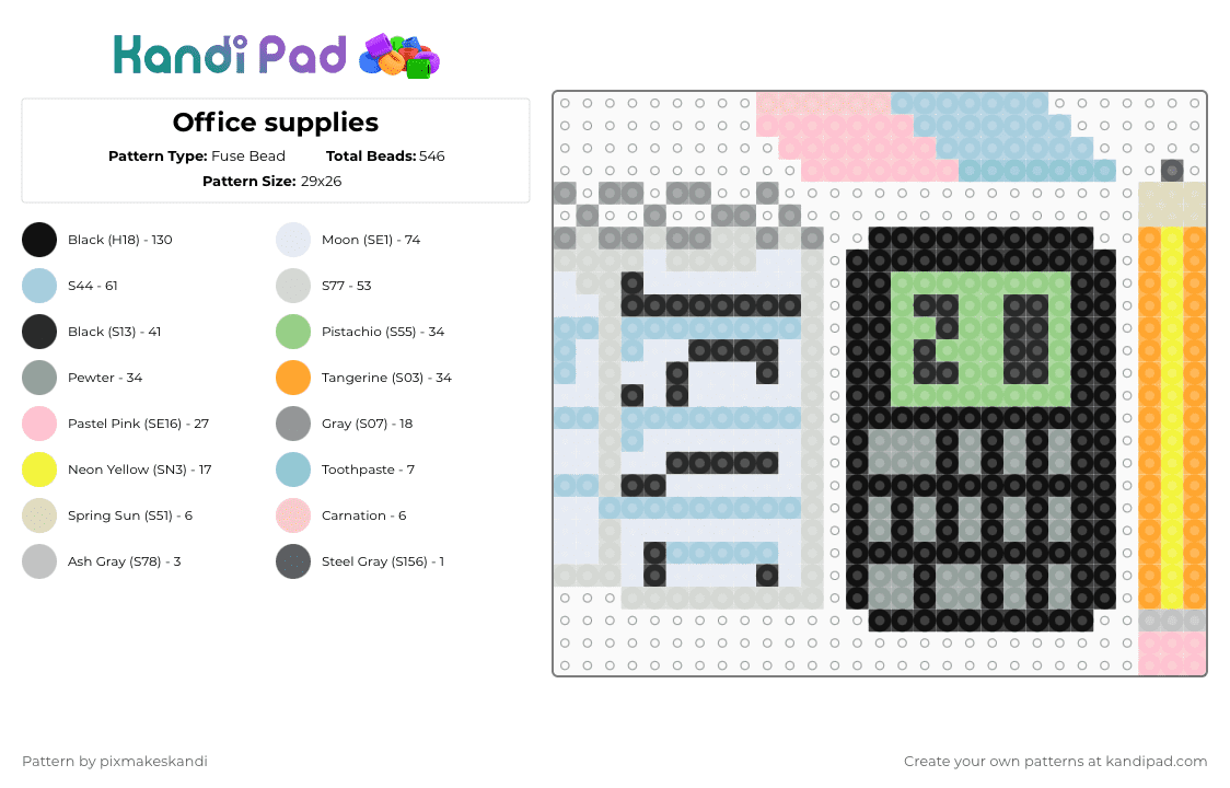 Office supplies - Fuse Bead Pattern by pixmakeskandi on Kandi Pad - teal,gray,orange,light blue,cotdoffices,stationary,supplies,pov,sorry