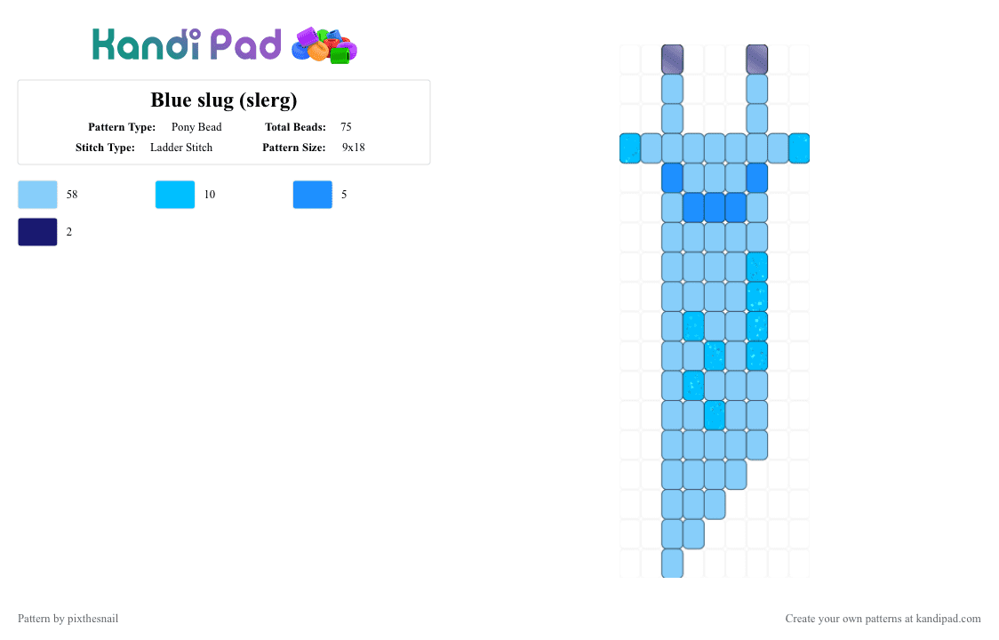 Blue slug (slerg) - Pony Bead Pattern by pixthesnail on Kandi Pad - light blue,slug,slerg,slergio,slerg gang,funny