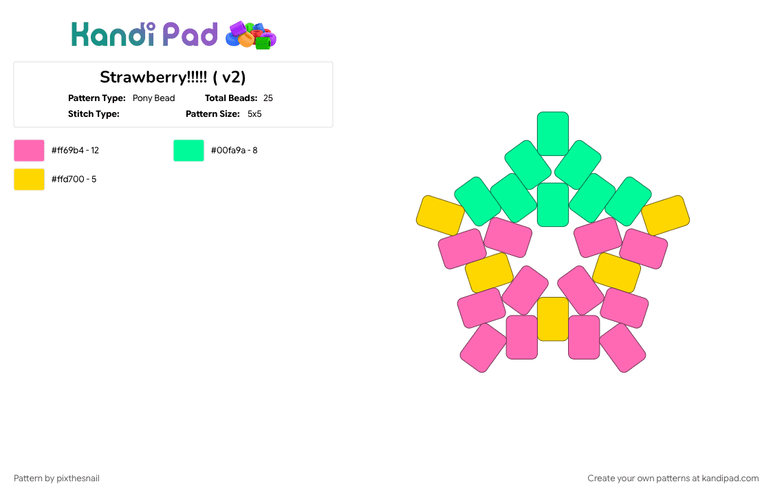 Strawberry!!!!! ( v2) - Pony Bead Pattern by pixthesnail on Kandi Pad - cute, fruit, pink, strawberry, teal