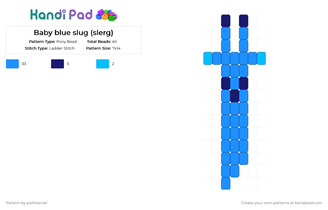 Baby blue slug (slerg) - Pony Bead Pattern by pixthesnail on Kandi Pad - light blue,blue,slug,slerg,slerg gang