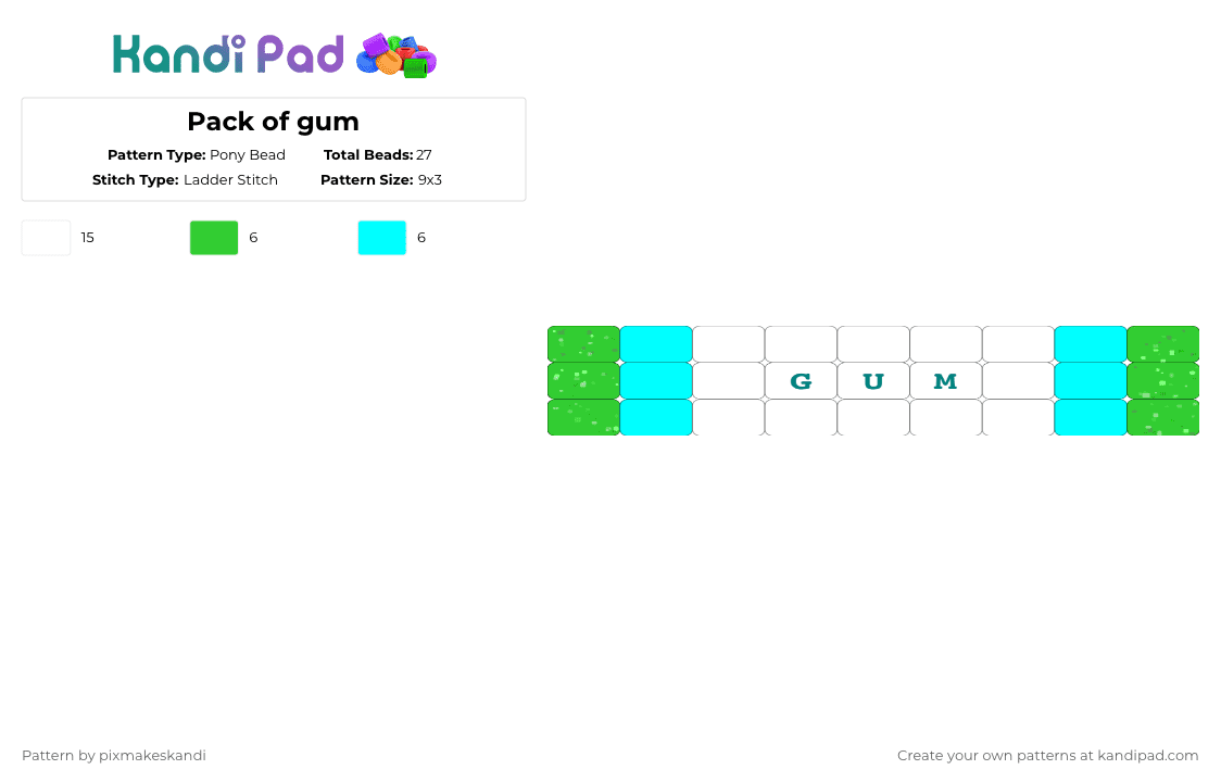 Pack of gum - Pony Bead Pattern by pixmakeskandi on Kandi Pad - green,light blue,gum,food,first project,i dont know