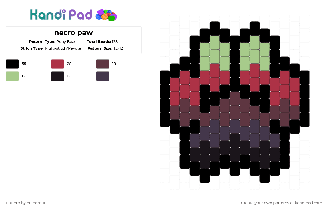 necro paw - Pony Bead Pattern by necromutt on Kandi Pad - black,red,brown,pride,para,pride flag,necro,paw,therian,furry
