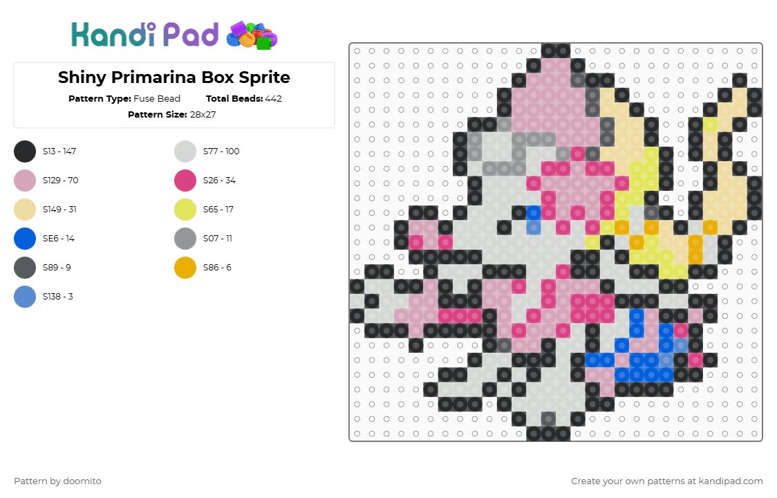 Shiny Primarina Box Sprite - Fuse Bead Pattern by doomito on Kandi Pad - beige, box sprite, pink, pokemon, primarina, shiny