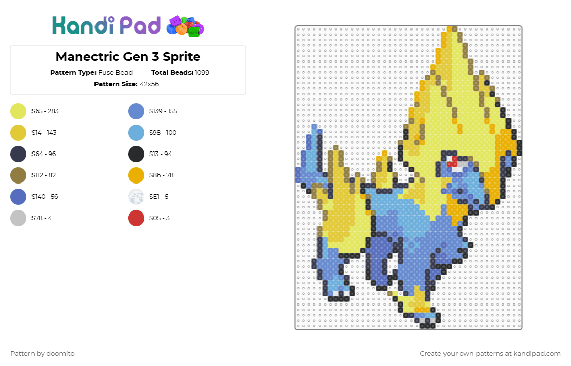 Manectric Gen 3 Sprite - Fuse Bead Pattern by doomito on Kandi Pad - blue, gen 3, manectric, pokemon, yellow