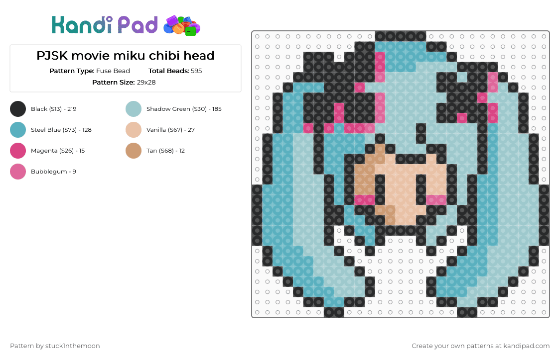 PJSK movie miku chibi head - Fuse Bead Pattern by stuck1nthemoon on Kandi Pad - chibi, hatsune miku, hatsune miku colorful stage, light blue, miku, pjsk, project sekai, teal