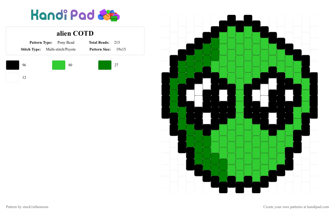 alien COTD - Pony Bead Pattern by stuck1nthemoon on Kandi Pad - green,cotdaliens,alien,black,ikea alien