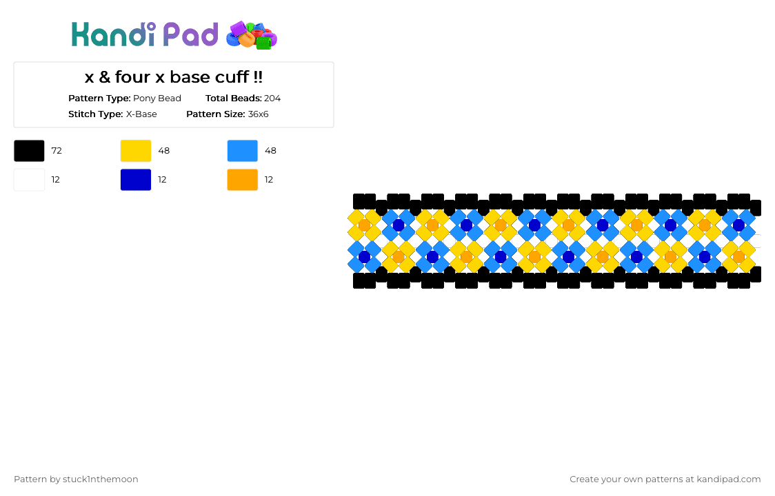x & four x base cuff !! - Pony Bead Pattern by stuck1nthemoon on Kandi Pad - yellow,light blue,bfdi,four,x,osc,object show,x base