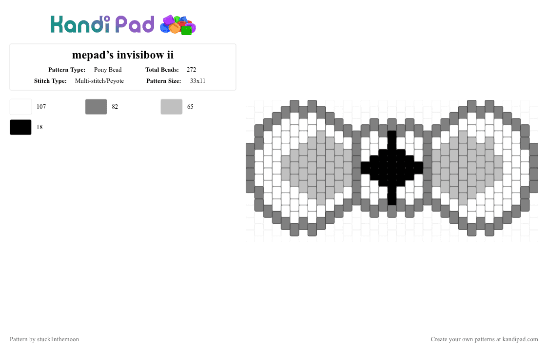mepad’s invisibow ii - Pony Bead Pattern by stuck1nthemoon on Kandi Pad - beige,gray,mepad,inanimate insanity,ii,taco,bow,bowtie