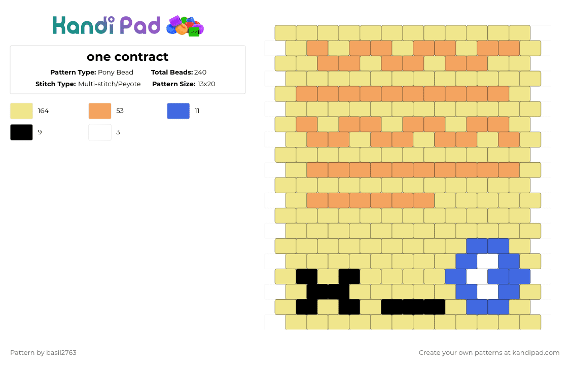 one contract - Pony Bead Pattern by stuck1nthemoon on Kandi Pad - yellow,one,bfdi,object show,tpot,algebralien