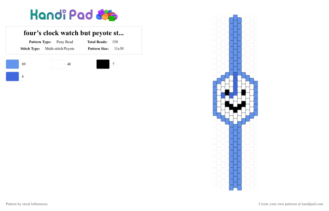 four’s clock watch peyote stitch - Pony Bead Pattern by stuck1nthemoon on Kandi Pad - light blue,four,clock,bfdi,bfb,tpot,watch