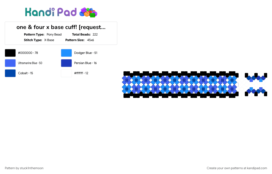 one & four x base cuff! [requested by @v3r0k4] - Pony Bead Pattern by stuck1nthemoon on Kandi Pad - algebrailien, algebralien, battle for dream island, bfdi, blue, four, light blue, object show, one, osc