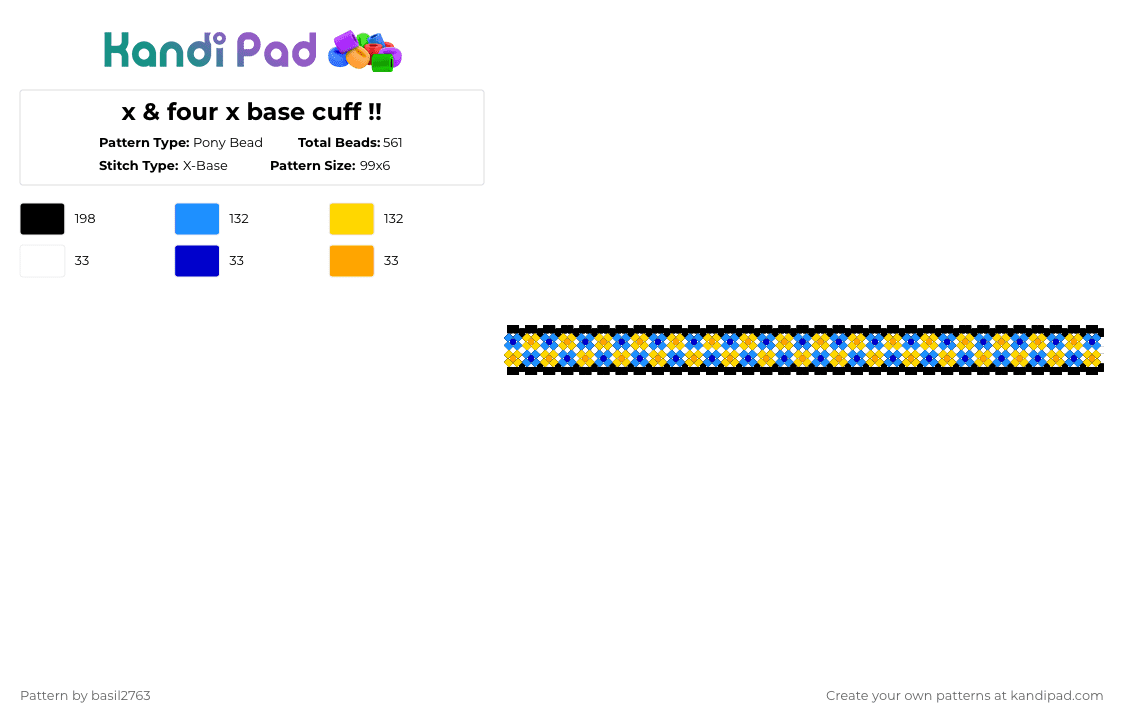 x & four x base cuff !! - Pony Bead Pattern by stuck1nthemoon on Kandi Pad - light blue,yellow,bfdi,four,x,osc,object show,x base