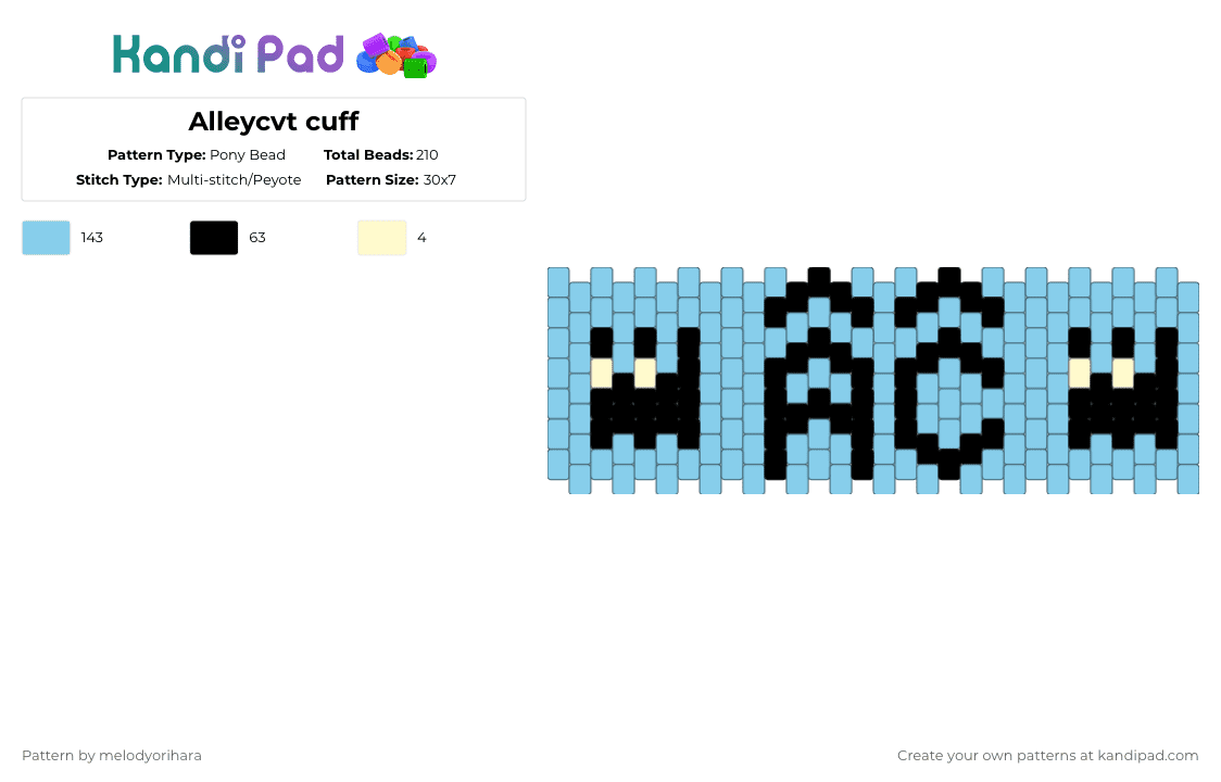 Alleycvt cuff - Pony Bead Pattern by melodyorihara on Kandi Pad - light blue