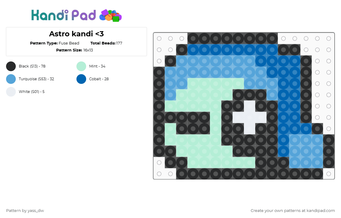 Astro kandi - Fuse Bead Pattern by yass_dw on Kandi Pad - blue,light blue,dandysworld,cute,kandi,pattern,pinterest,astro,main