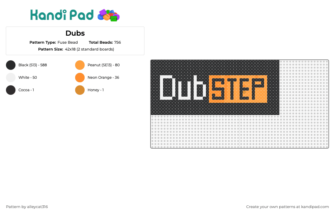 Dubs - Fuse Bead Pattern by alleycat316 on Kandi Pad - dubstep,sign,logo,pornhub,mashup,text,music,nsfw,edm,black,orange