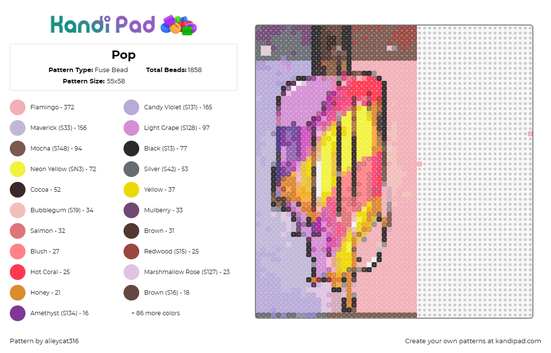 Pop - Fuse Bead Pattern by alleycat316 on Kandi Pad - popsicle,ice cream,colorful,dessert,food,summer,treats,sugary,pink,yellow