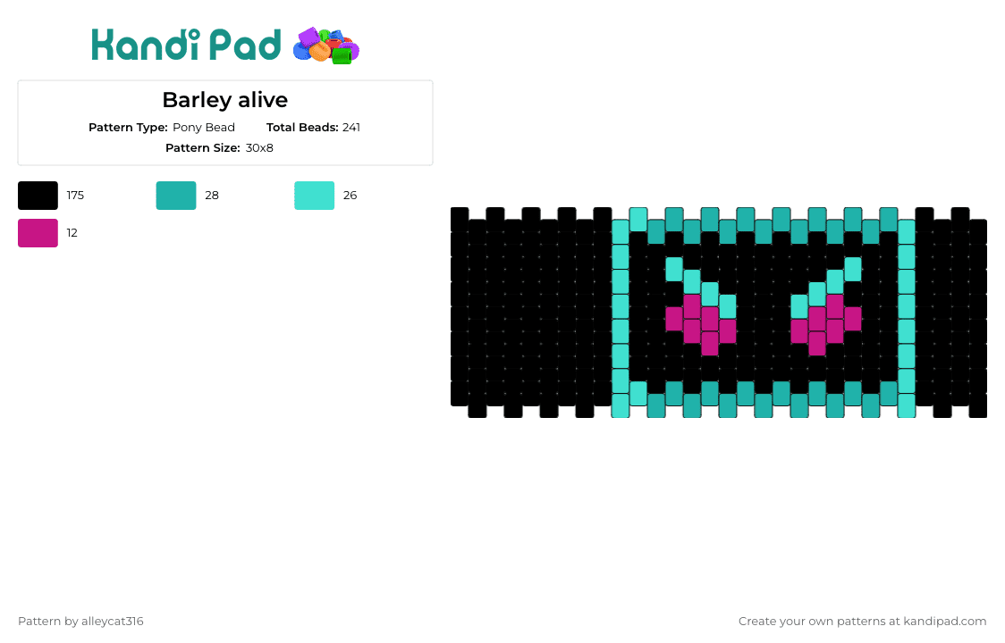 Barley alive - Pony Bead Pattern by alleycat316 on Kandi Pad - barely alive,dj,edm,dubstep,neon,cuff,music,vibrant,turquoise,black