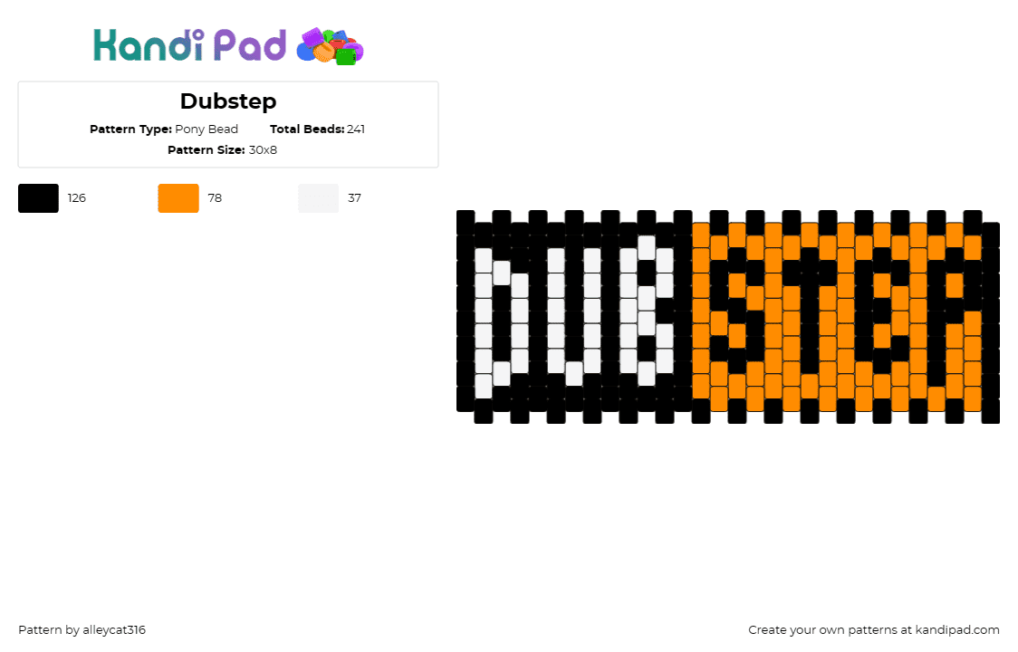 Dubstep - Pony Bead Pattern by alleycat316 on Kandi Pad - dubstep,pornhub,edm,music,cuff,funny,energetic,beats,striking,contrast,black,ora