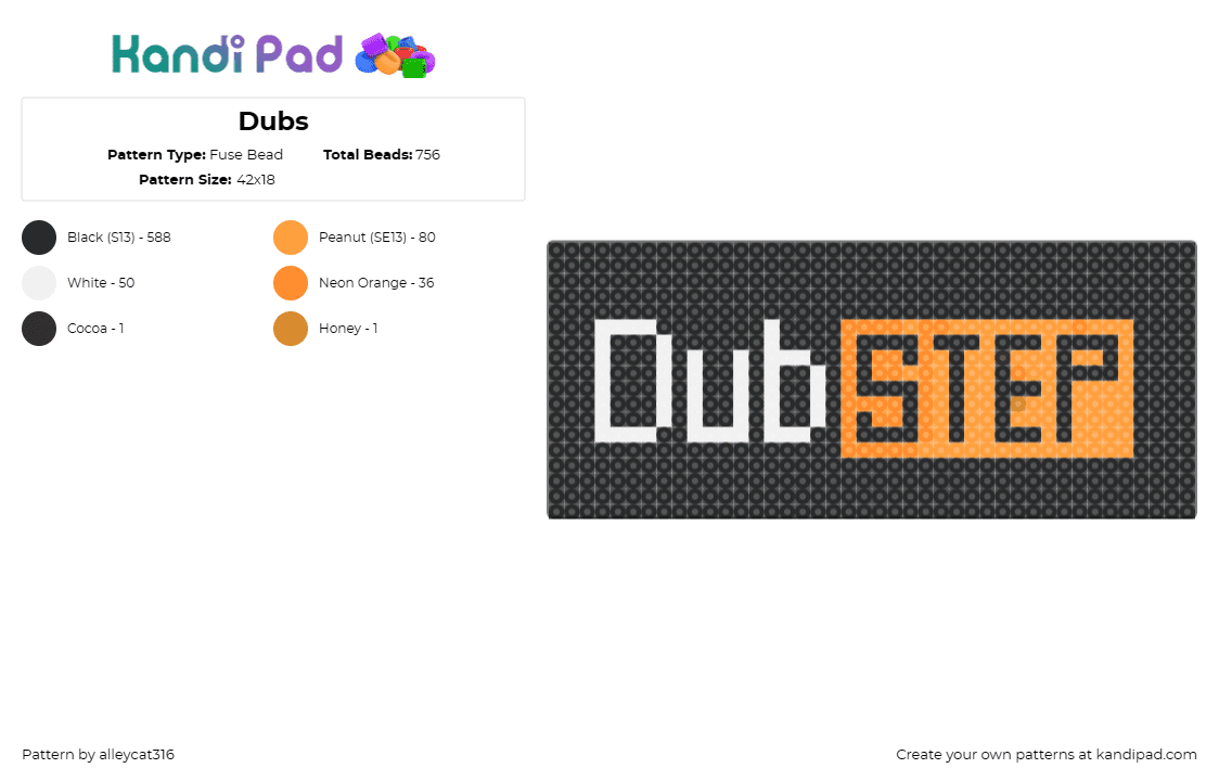 Dubs - Fuse Bead Pattern by alleycat316 on Kandi Pad - dubstep,sign,logo,pornhub,mashup,text,music,nsfw,edm,black,orange