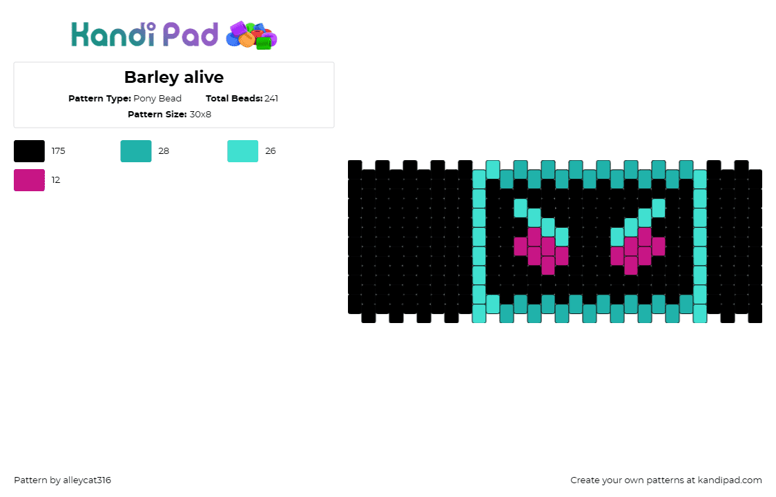 Barley alive - Pony Bead Pattern by alleycat316 on Kandi Pad - barely alive,dj,edm,dubstep,neon,cuff,music,vibrant,turquoise,black