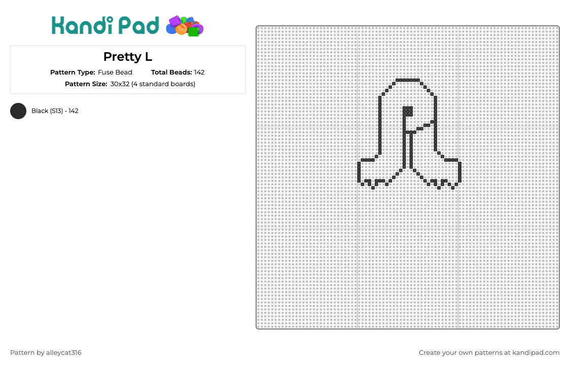 Pretty L - Fuse Bead Pattern by alleycat316 on Kandi Pad - pretty lights,logo,dj,edm,music,outline,black