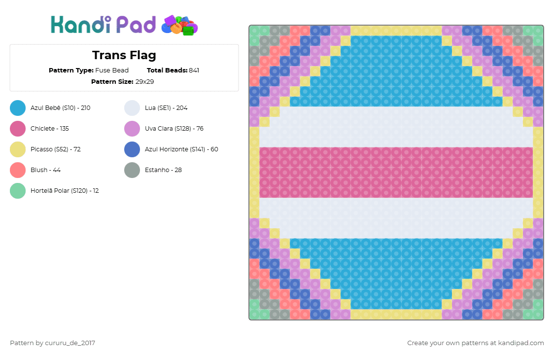 Trans Shield Pattern Trans Flag Fuse Bead Pattern - Kandi Pad | Kandi Patterns, Fuse Bead ...