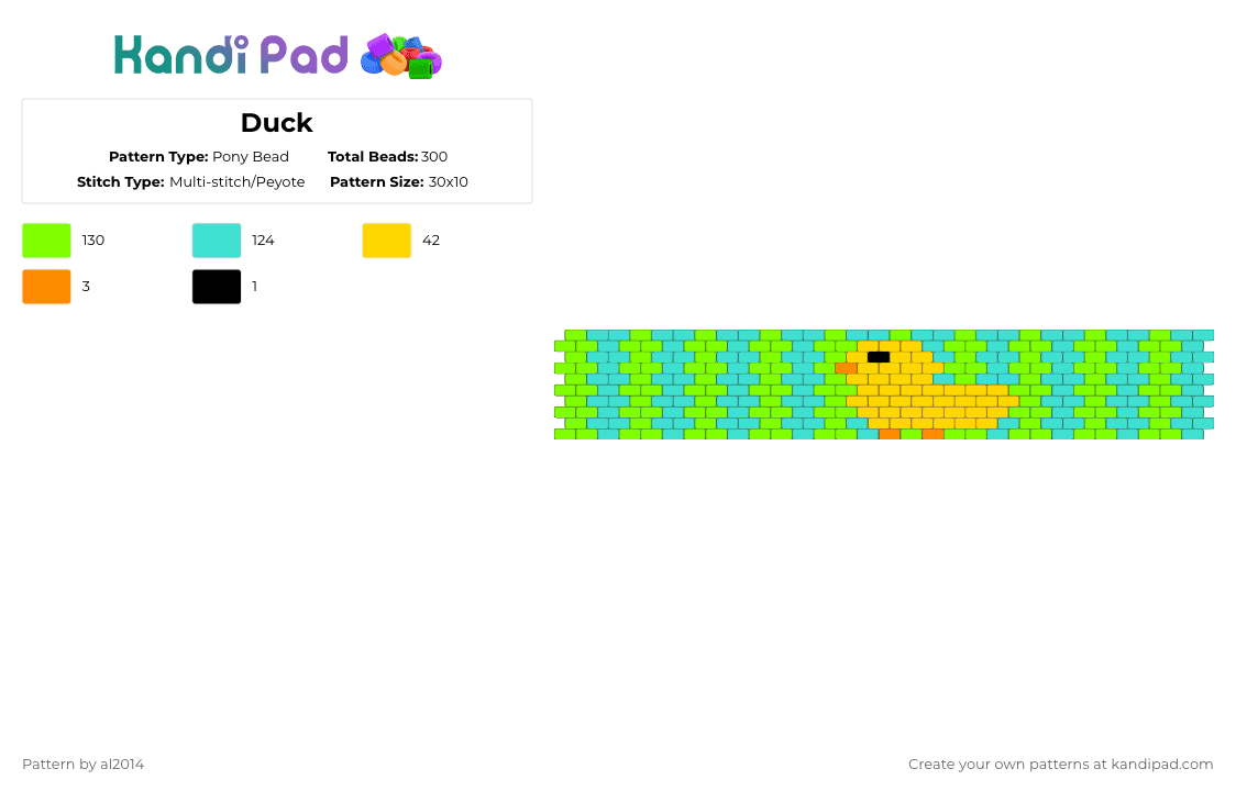 Duck - Pony Bead Pattern by al2014 on Kandi Pad - green,light blue,duck