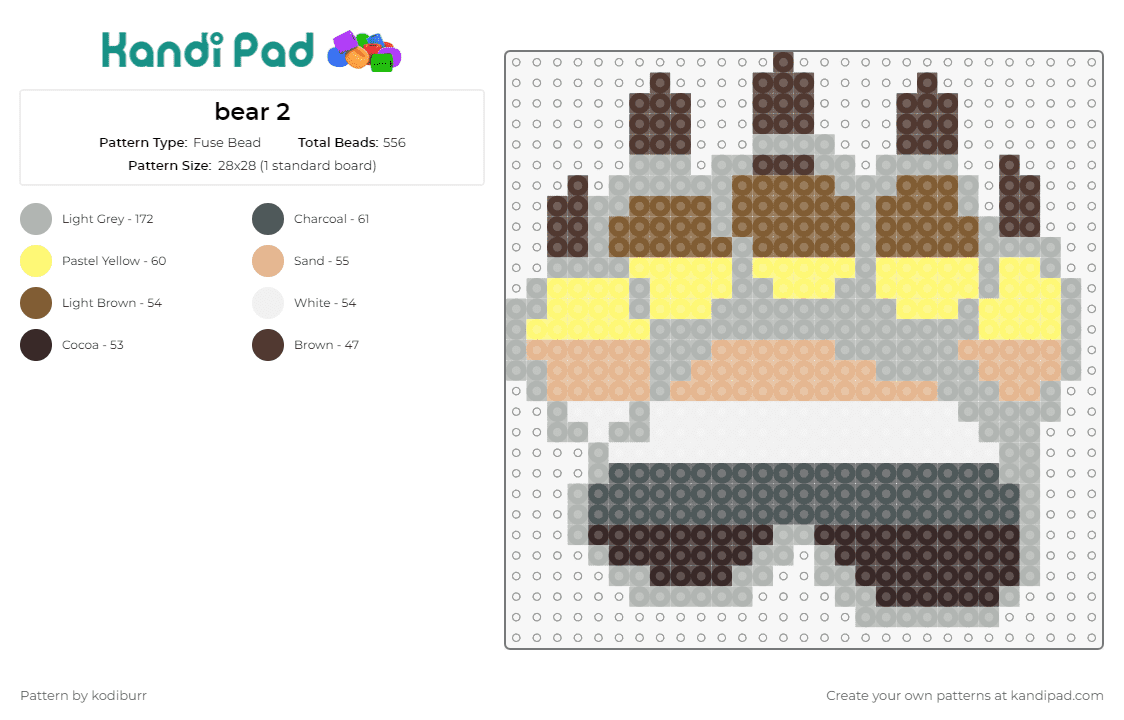 bear 2 - Fuse Bead Pattern by kodiburr on Kandi Pad - bear,paw,animals,claw