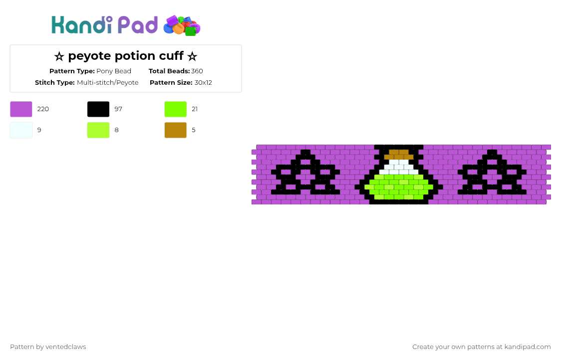 ☆ peyote potion cuff ☆ - Pony Bead Pattern by ventedclaws on Kandi Pad - pink