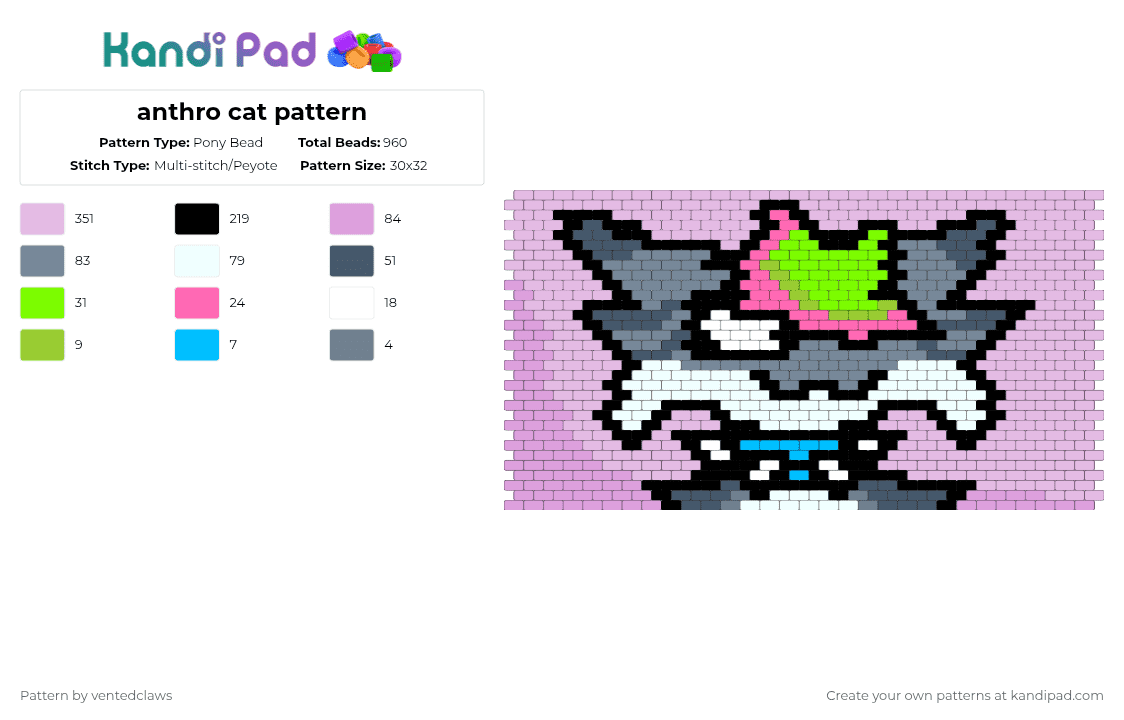 anthro cat pattern - Pony Bead Pattern by ventedclaws on Kandi Pad - pink