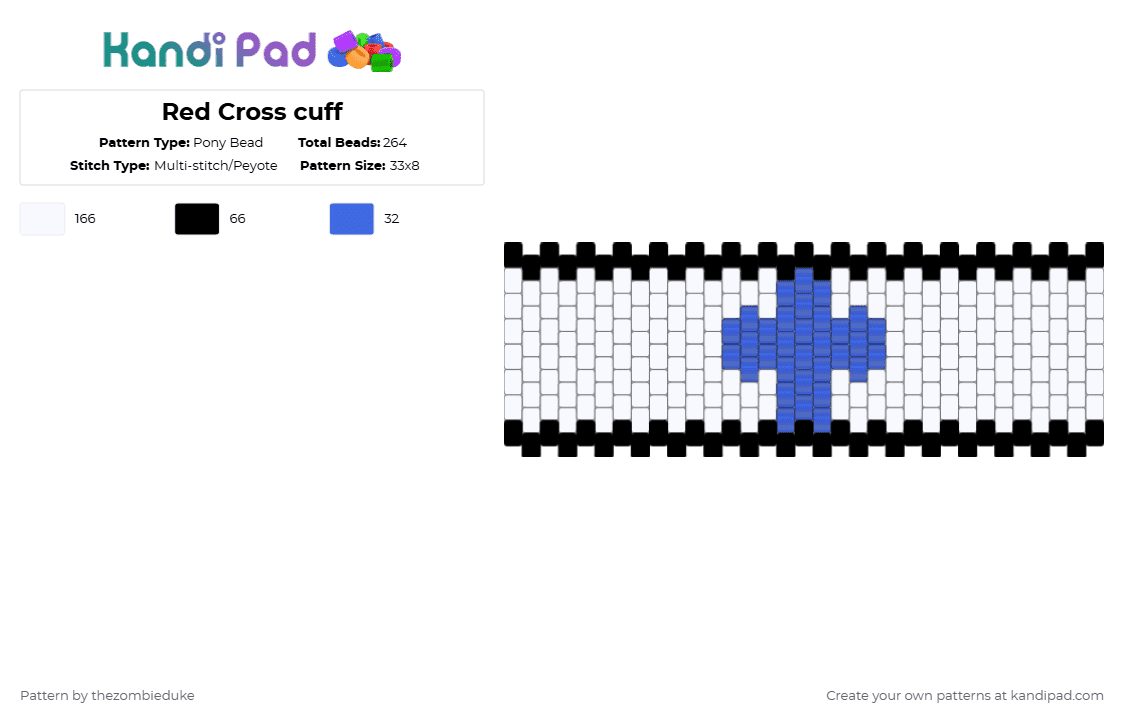 Medical Cross cuff - Pony Bead Pattern by thezombieduke on Kandi Pad - white,vkei,yami kawaii,medical