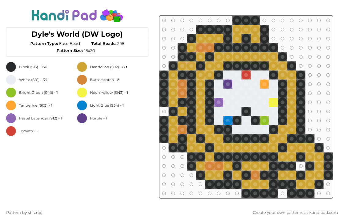 Dyle\'s World (DW Logo) - Fuse Bead Pattern by stifcroc on Kandi Pad - black,orange,dyletimesly,dyle,dandysworld,dylesworld,roblox