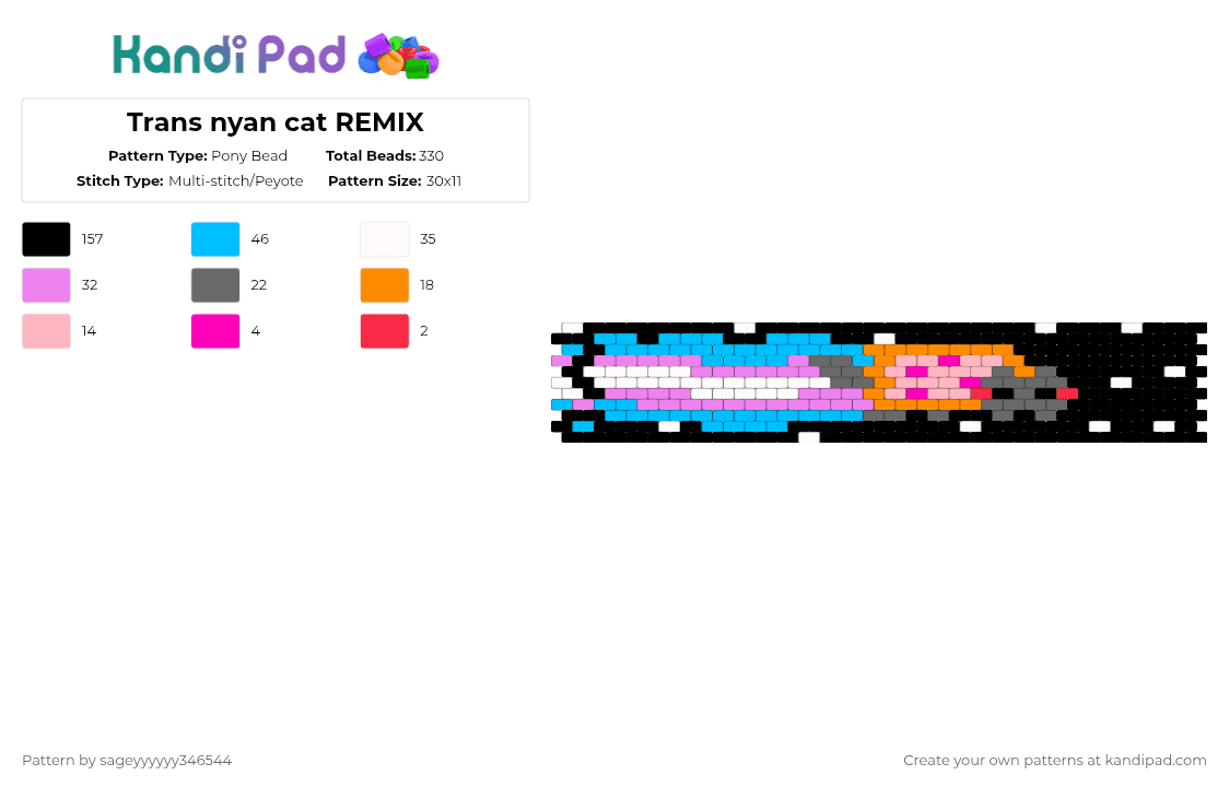 Trans nyan cat REMIX - Pony Bead Pattern by sageyyyyyy346544 on Kandi Pad - black,light blue,pink