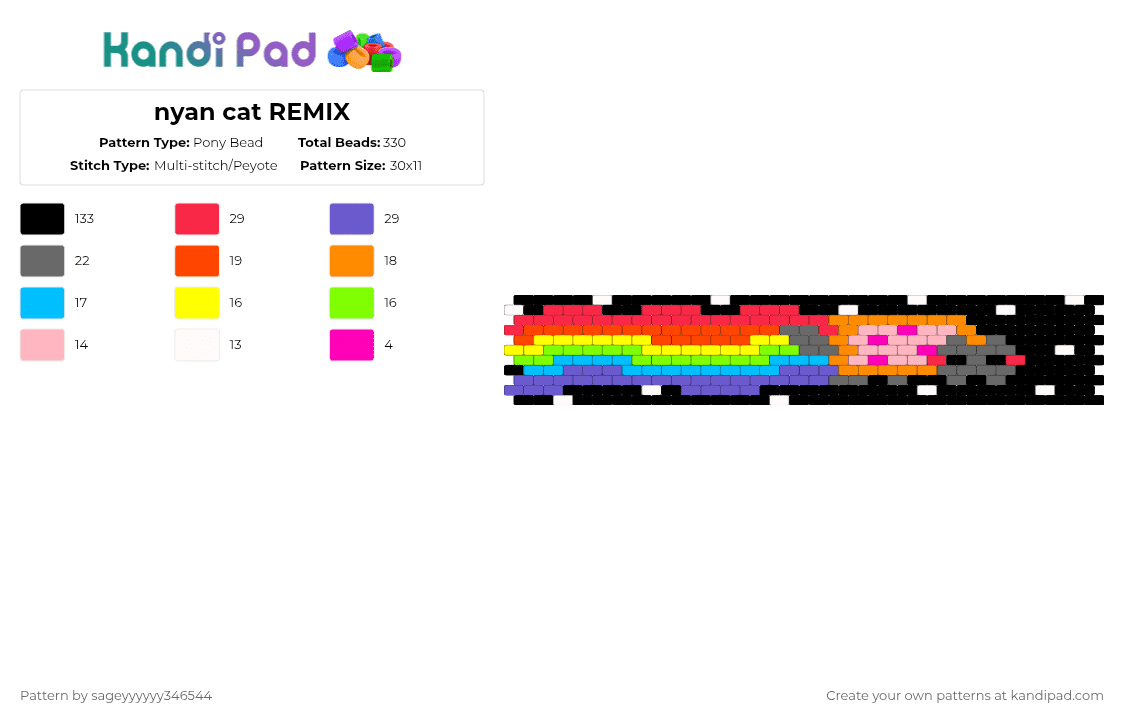 nyan cat REMIX - Pony Bead Pattern by sageyyyyyy346544 on Kandi Pad - black,red,gray,blue