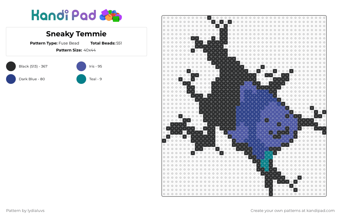 Sneaky Temmie - Fuse Bead Pattern by lydialuvs on Kandi Pad - black,blue,purple,undertale,temmie,deltarune,cute,toby fox