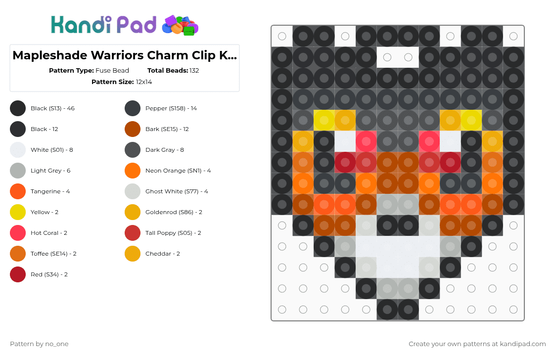 Mapleshade Warriors Charm Clip Keychain Kandi - Fuse Bead Pattern by no_one on Kandi Pad - black, cats, charm, clip, kandi, keychain, mapleshade, orange, red, thunderclan, warriors