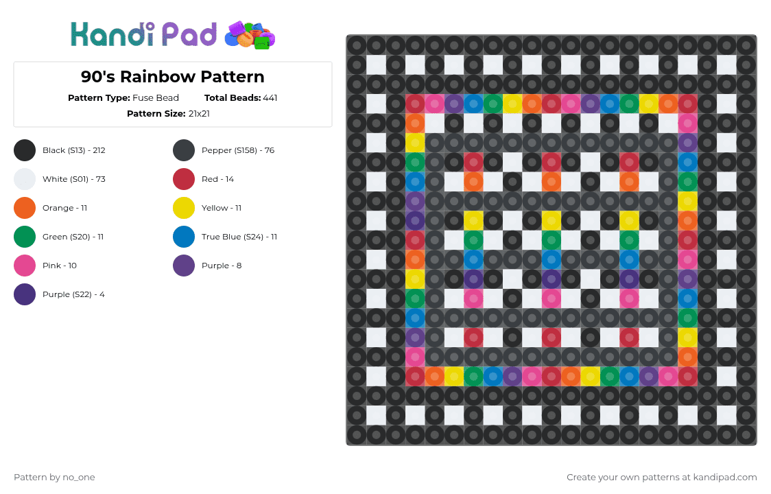 90\'s Rainbow Pattern - Fuse Bead Pattern by no_one on Kandi Pad - black,white,orange,green,purple,colorful,cotd90snostalgia,90,old,retro,nostalgia,colors,rainbow,pattern