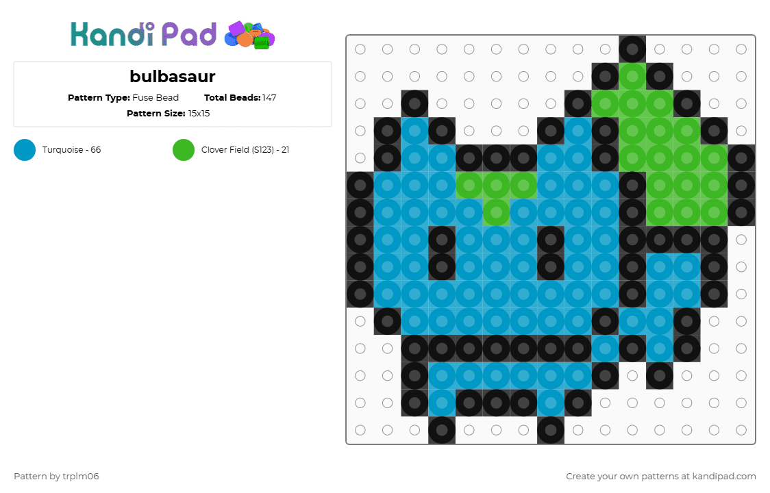 bulbasaur - Fuse Bead Pattern by trplm06 on Kandi Pad - light blue